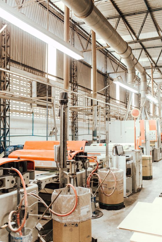 A vertical of an industrial machinery in a warehouse